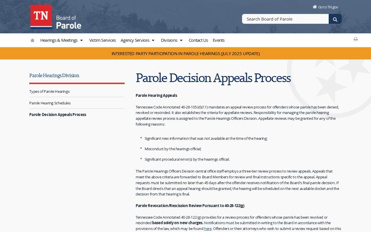 Tennessee parole decision process for Greene County release records
